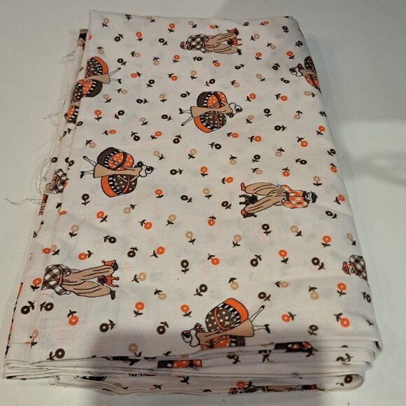 Other - white cream fabric with orange and brown flower design with a lady